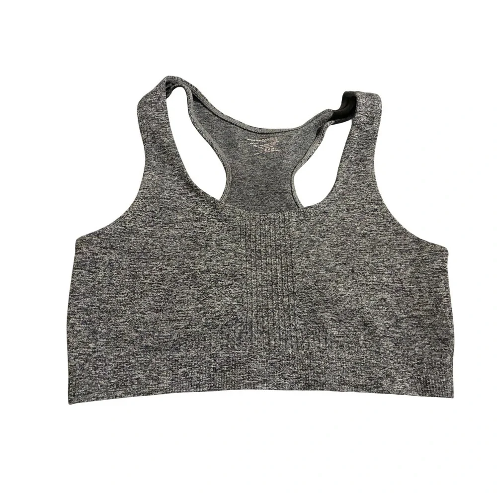 Danskin Now Womens Gray Heathered Seamless Racerback Sports Bra Large RN86252